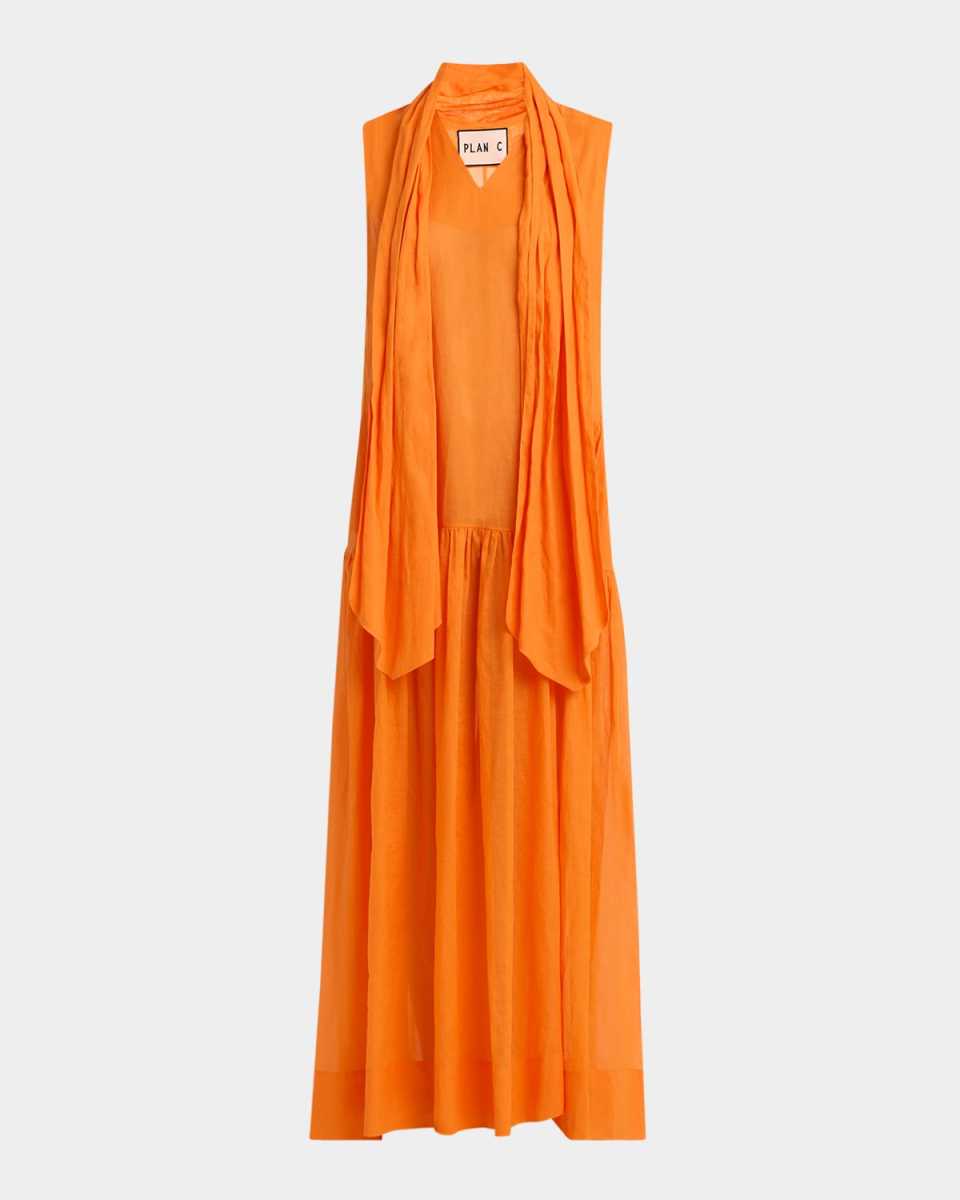 Scarf-Neck Sleeveless Maxi Dress